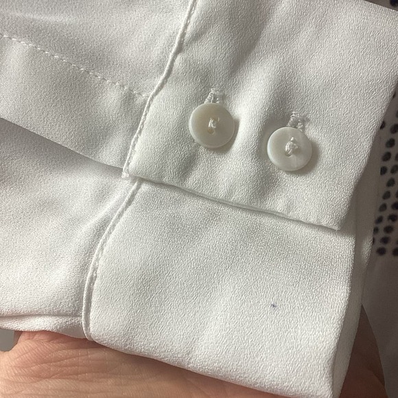 Long Sleeve White Blouse Tunic Top Silver Rhinestones Hidden Buttons Size XSmall - Picture 11 of 12